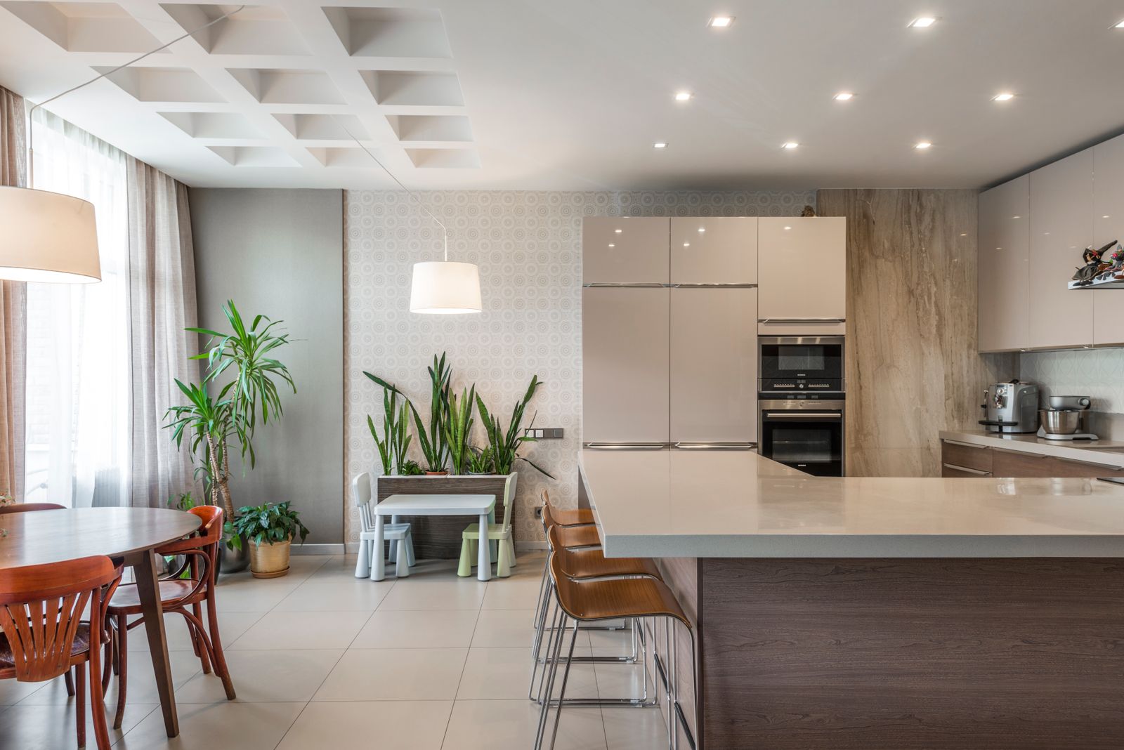 Polished stone kitchen island countertop