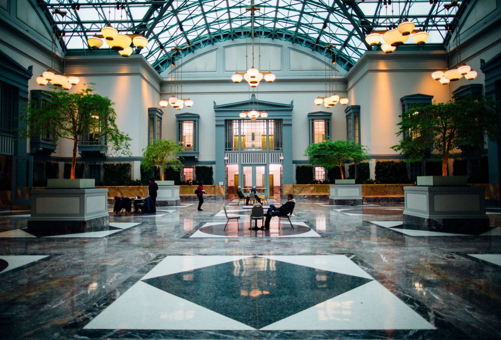 Marble flooring in a grand luxury lobby